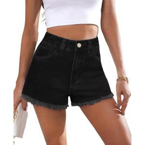 EMMIOL Women Jean Shorts High-Mid Waisted Stretchy Basic Wash Solid Denim Hot Shorts Boyfriend Casual Y2k Jorts for Summer(Black-a)