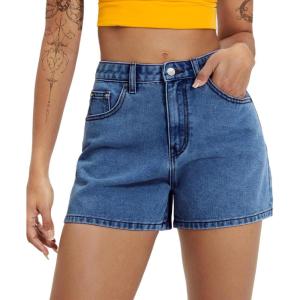 EMMIOL Women Jean Shorts High-Mid Waisted Stretchy Basic Wash Solid Denim Hot Shorts Boyfriend Casual Y2k Jorts for Summer(Navy Blue)
