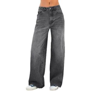 EMMIOL Women’s 2026 Wide Leg Jeans Distress Mid Waist Denim Pants Vintage Y2K Trousers(Dark Grey-a171)