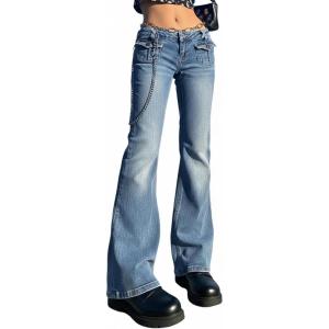 Women Bell Bottom Jeans Lace Up Bow Stretch Flare Denim Pants Cute Y2k Vintage Jeans(Light Blue)
