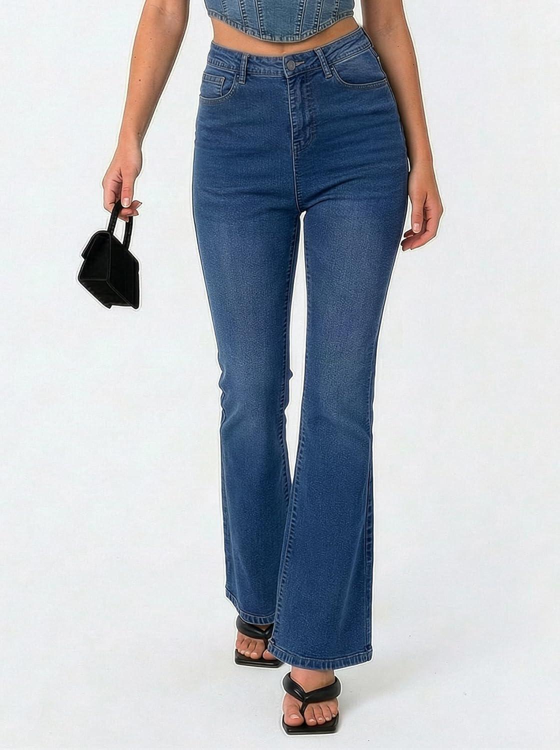 image:imageEMMIOL Flare Jeans for Women Trendy MidHigh Waist Bootcut Bell Bottom Jeans Stretchy Denim Y2K Pants with PocketsAdark Bluehigh Rised