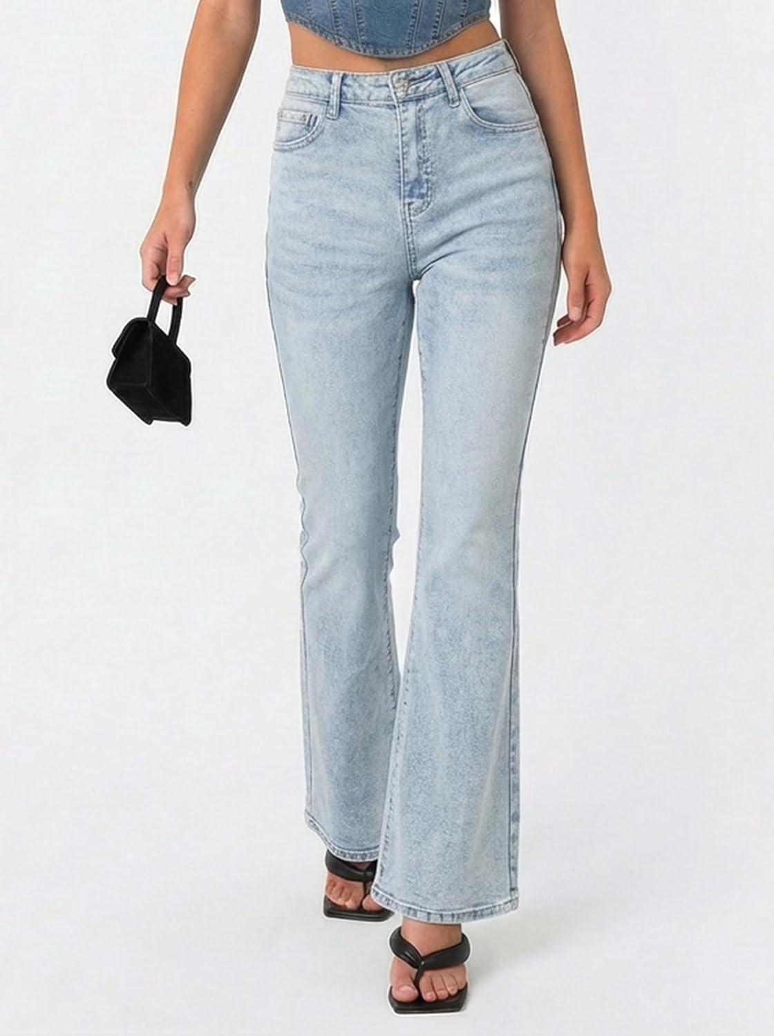 image:imageEMMIOL Flare Jeans for Women Trendy MidHigh Waist Bootcut Bell Bottom Jeans Stretchy Denim Y2K Pants with PocketsAlight Blue Washhigh Rised