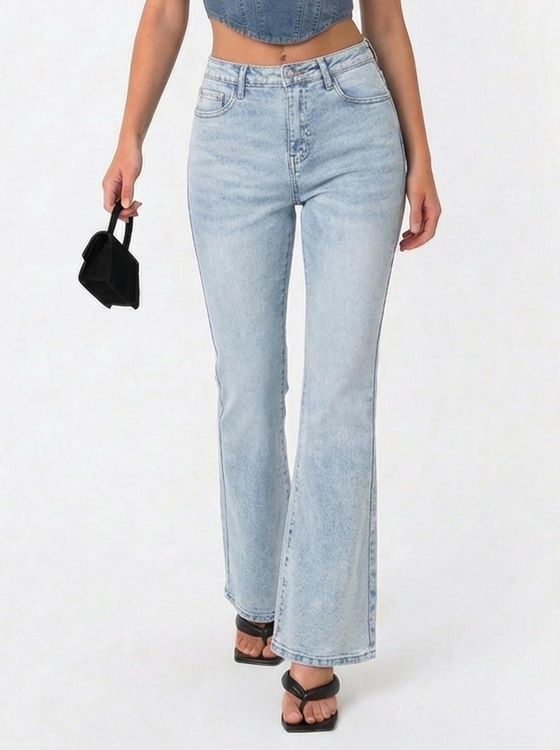 image:imageEMMIOL Flare Jeans for Women Trendy MidHigh Waist Bootcut Bell Bottom Jeans Stretchy Denim Y2K Pants with PocketsAlight Blue Washmid Rised