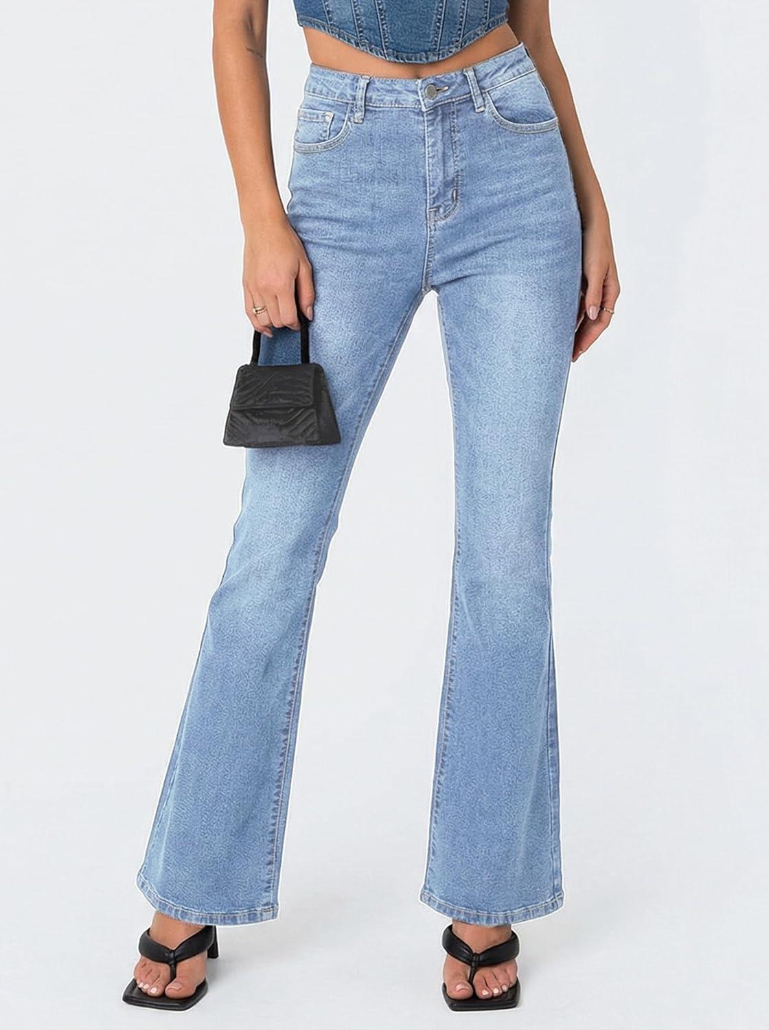 image:imageEMMIOL Flare Jeans for Women Trendy MidHigh Waist Bootcut Bell Bottom Jeans Stretchy Denim Y2K Pants with PocketsAlight Bluehigh Rised