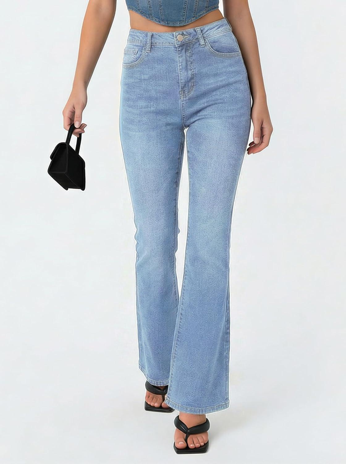 image:imageEMMIOL Flare Jeans for Women Trendy MidHigh Waist Bootcut Bell Bottom Jeans Stretchy Denim Y2K Pants with PocketsAlight Bluehigh Rised
