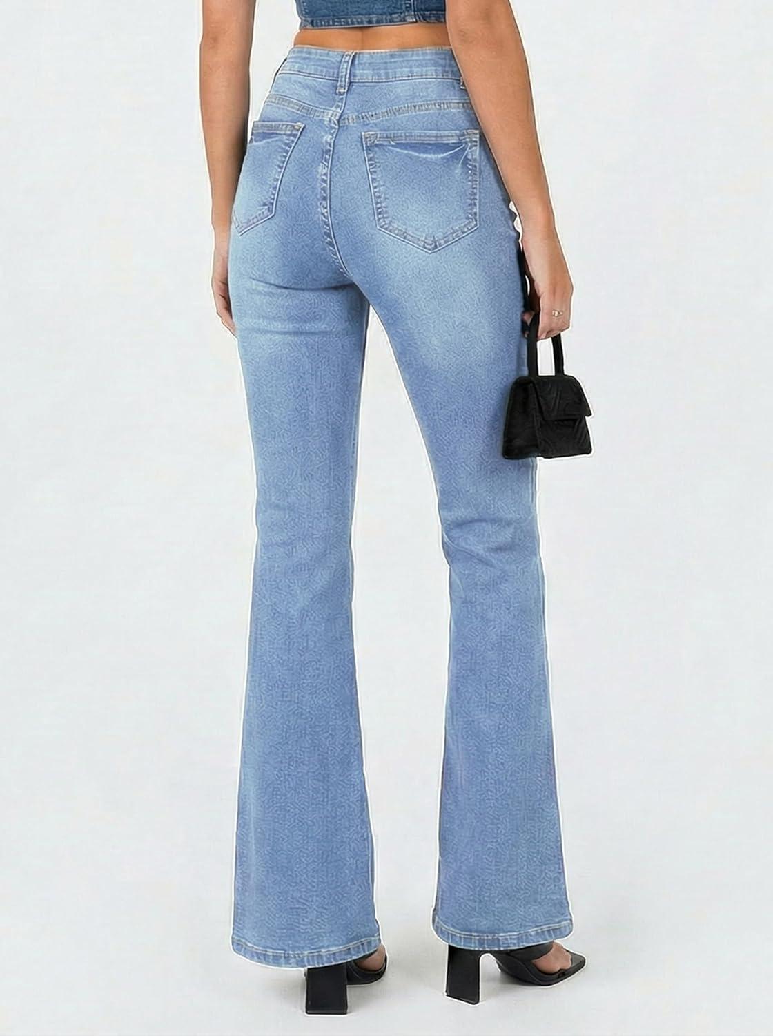 image:imageEMMIOL Flare Jeans for Women Trendy MidHigh Waist Bootcut Bell Bottom Jeans Stretchy Denim Y2K Pants with PocketsAlight Bluehigh Rised
