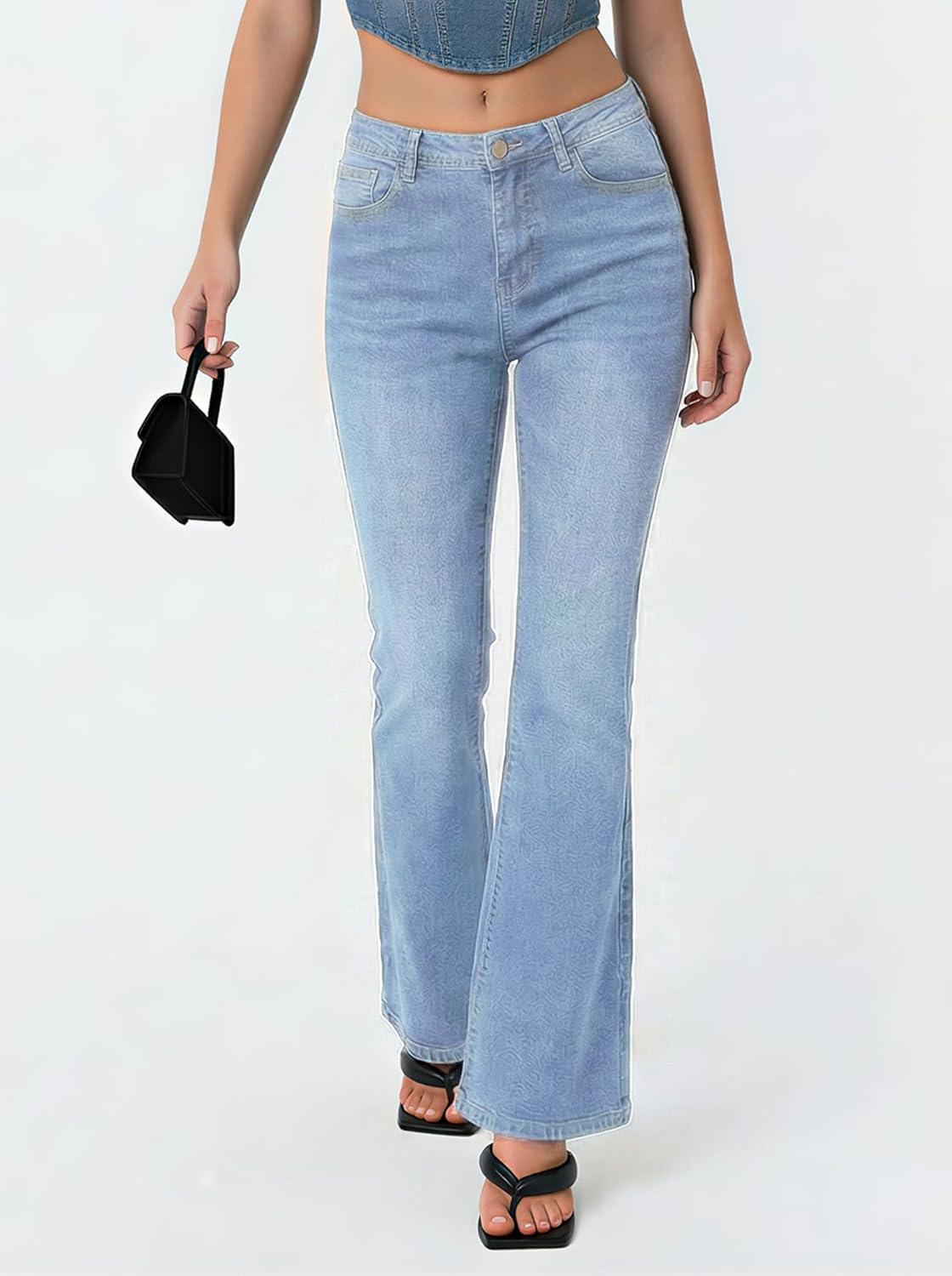image:imageEMMIOL Flare Jeans for Women Trendy MidHigh Waist Bootcut Bell Bottom Jeans Stretchy Denim Y2K Pants with PocketsAlight Bluemid Rised