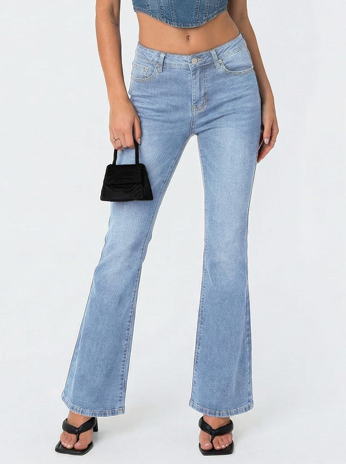 image:imageEMMIOL Flare Jeans for Women Trendy MidHigh Waist Bootcut Bell Bottom Jeans Stretchy Denim Y2K Pants with PocketsAlight Bluemid Rised