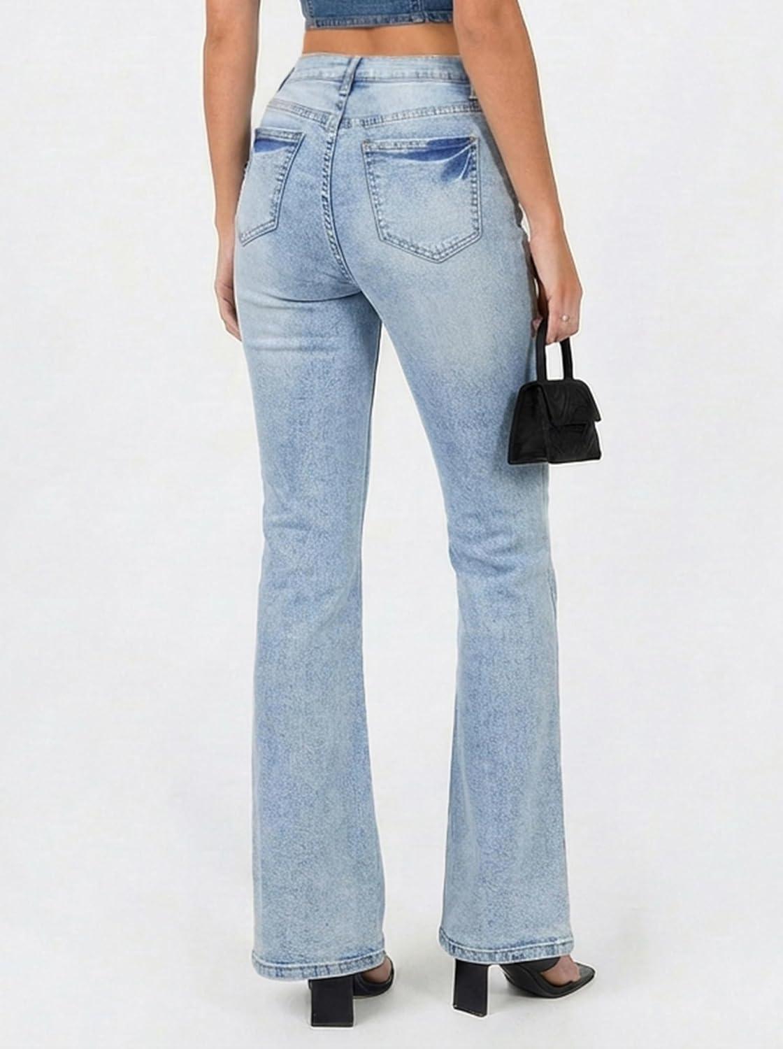 image:imageEMMIOL Flare Jeans for Women Trendy MidHigh Waist Bootcut Bell Bottom Jeans Stretchy Denim Y2K Pants with PocketsAmid Blue Washhigh Rised