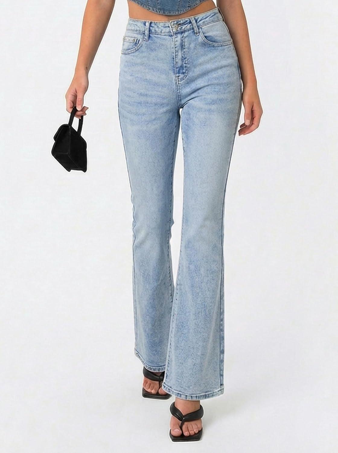 image:imageEMMIOL Flare Jeans for Women Trendy MidHigh Waist Bootcut Bell Bottom Jeans Stretchy Denim Y2K Pants with PocketsAmid Blue Washhigh Rised
