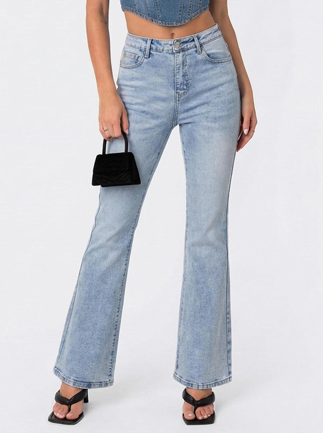 image:imageEMMIOL Flare Jeans for Women Trendy MidHigh Waist Bootcut Bell Bottom Jeans Stretchy Denim Y2K Pants with PocketsAmid Blue Washmid Rised