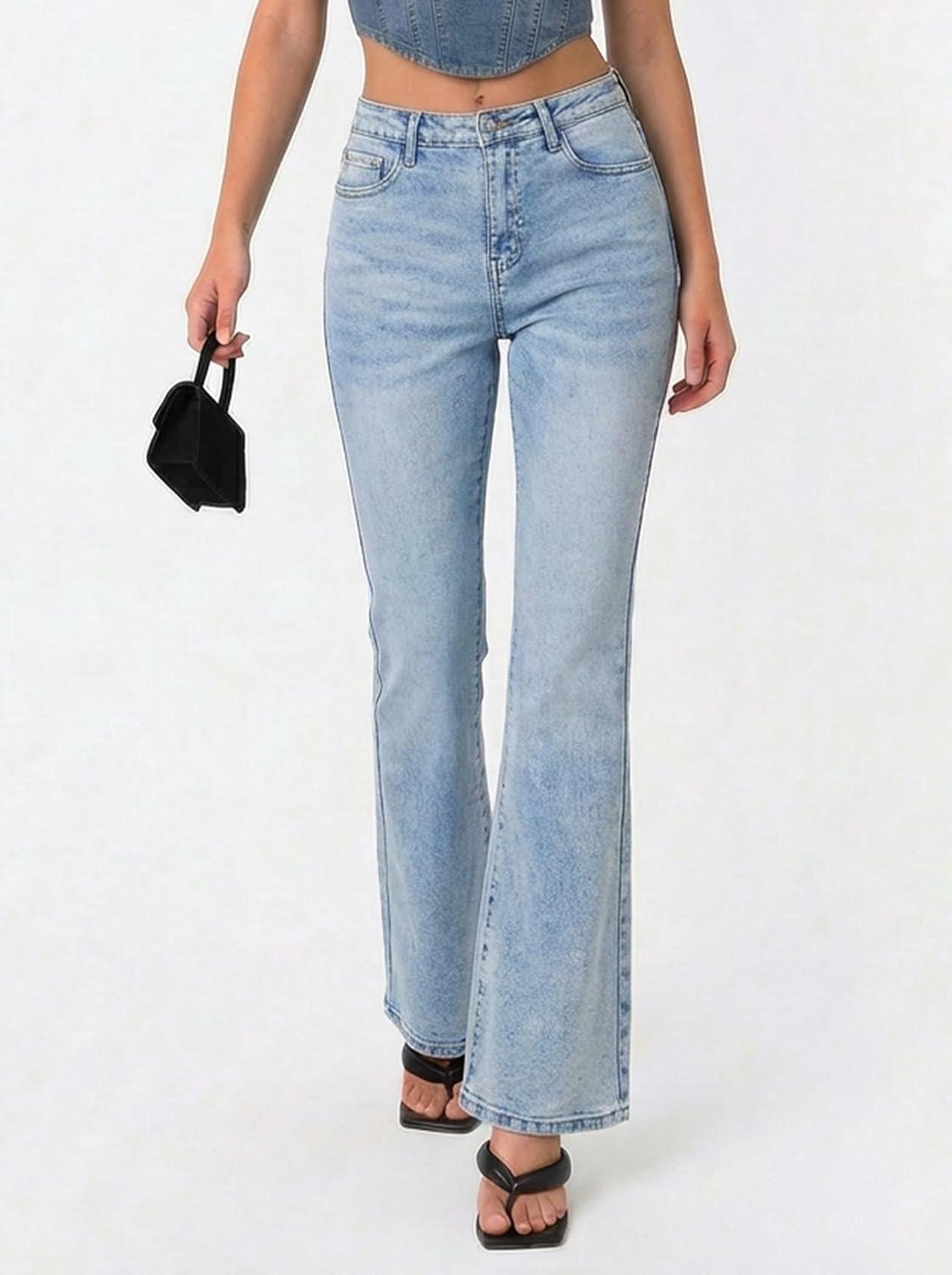 image:imageEMMIOL Flare Jeans for Women Trendy MidHigh Waist Bootcut Bell Bottom Jeans Stretchy Denim Y2K Pants with PocketsAmid Blue Washmid Rised