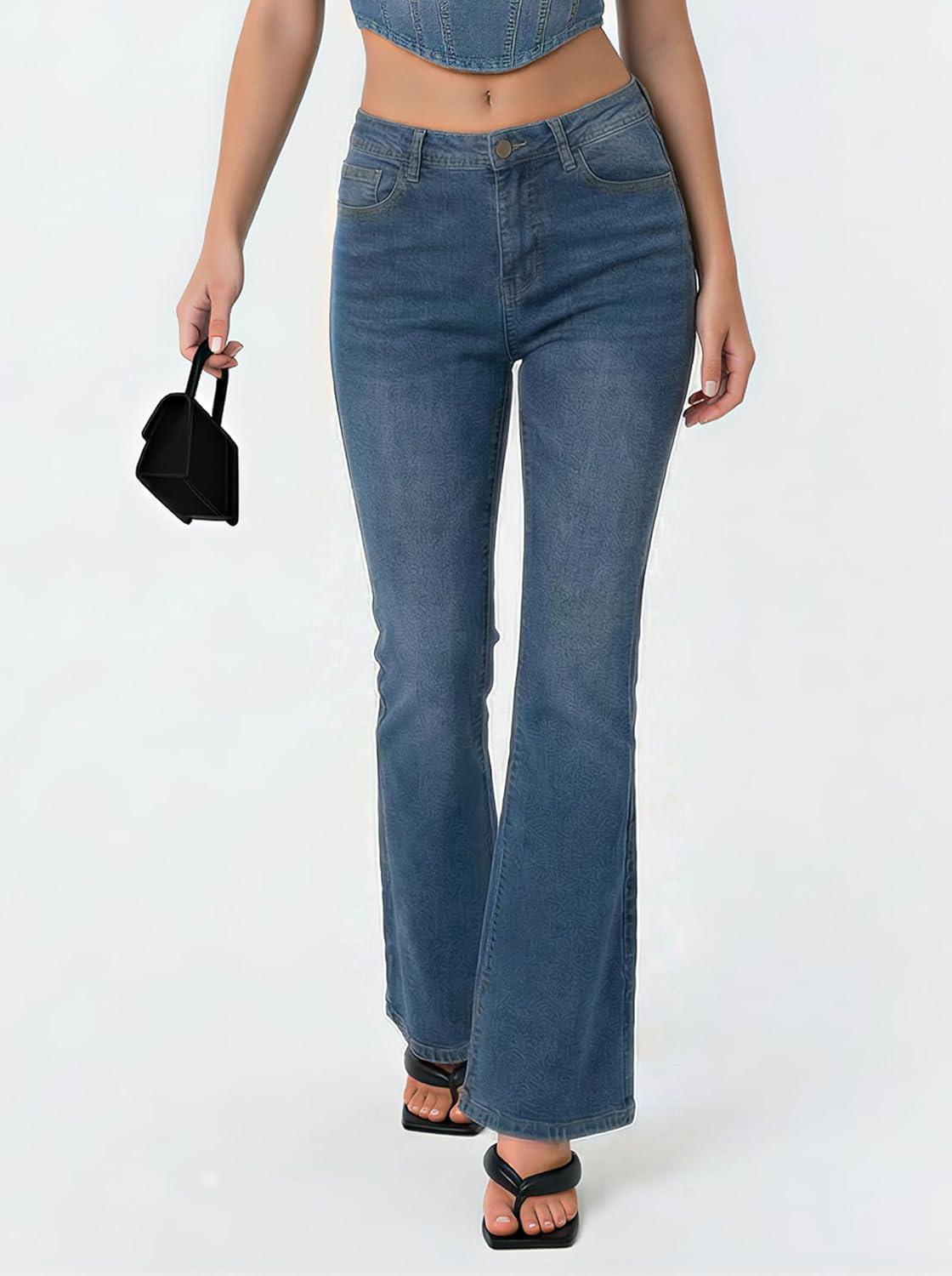 image:imageEMMIOL Flare Jeans for Women Trendy MidHigh Waist Bootcut Bell Bottom Jeans Stretchy Denim Y2K Pants with PocketsAmid Bluemid Rised