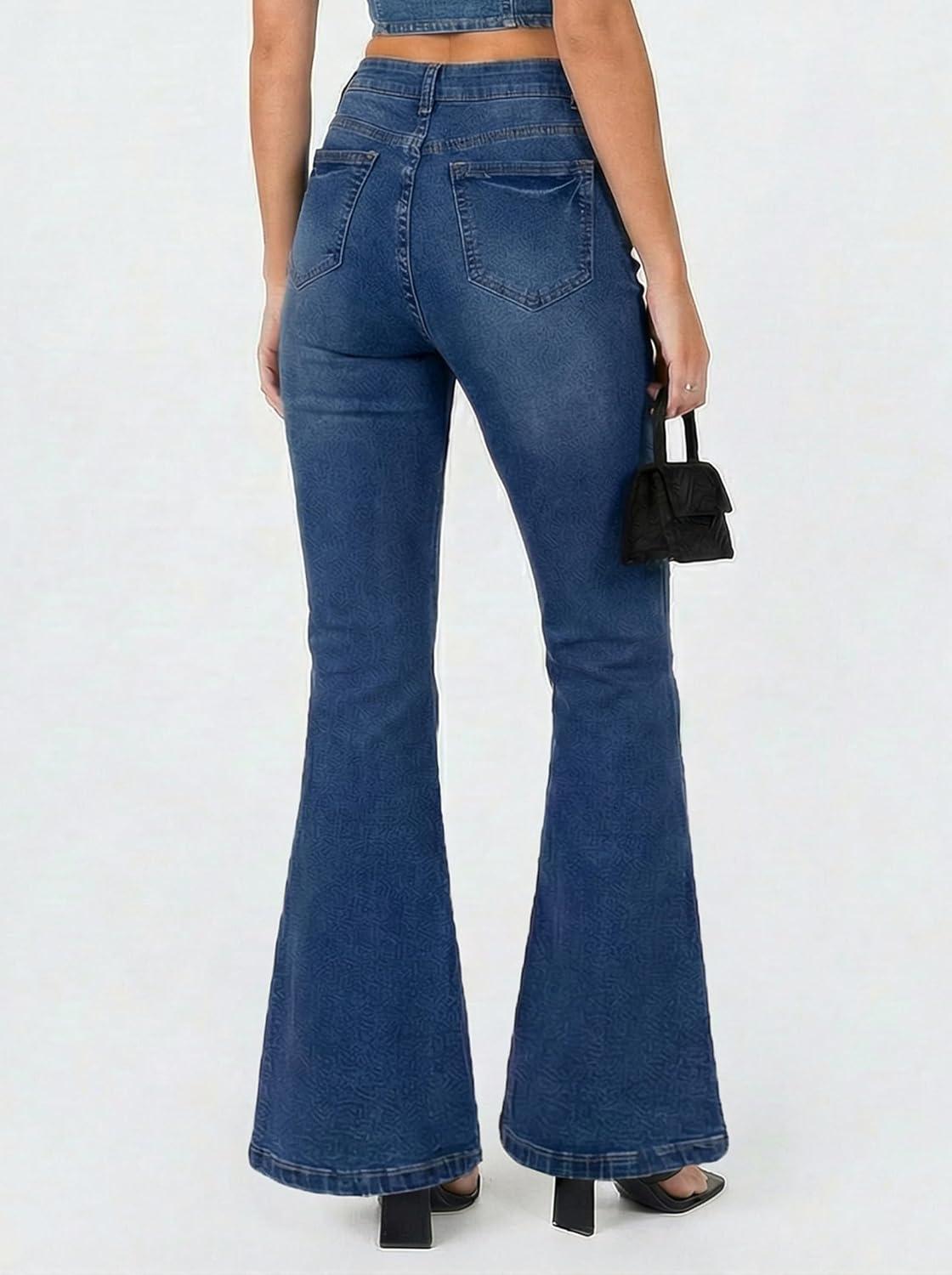 image:imageEMMIOL Flare Jeans for Women Trendy MidHigh Waist Bootcut Bell Bottom Jeans Stretchy Denim Y2K Pants with PocketsBdark Bluehigh Rise