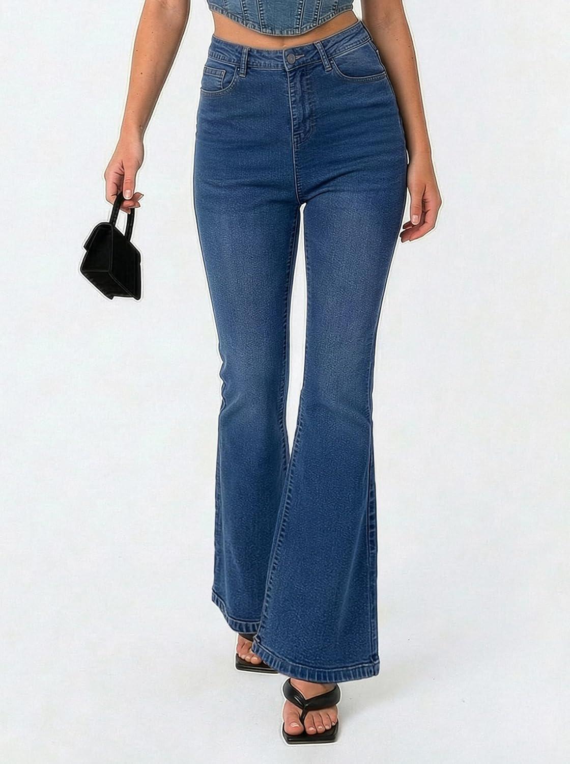 image:imageEMMIOL Flare Jeans for Women Trendy MidHigh Waist Bootcut Bell Bottom Jeans Stretchy Denim Y2K Pants with PocketsBdark Bluehigh Rise