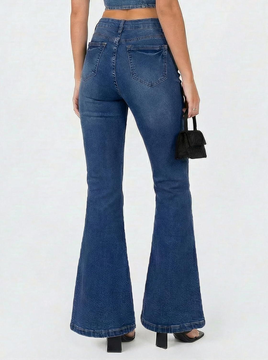 image:imageEMMIOL Flare Jeans for Women Trendy MidHigh Waist Bootcut Bell Bottom Jeans Stretchy Denim Y2K Pants with PocketsBdark Bluemid Rise