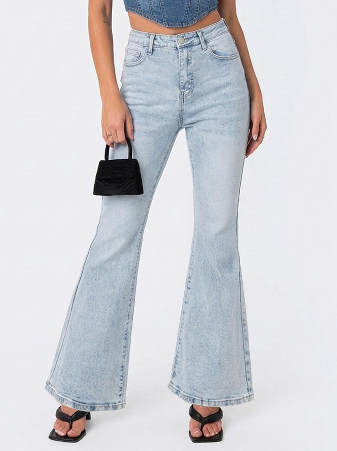 image:imageEMMIOL Flare Jeans for Women Trendy MidHigh Waist Bootcut Bell Bottom Jeans Stretchy Denim Y2K Pants with PocketsBlight Blue Washhigh Rise