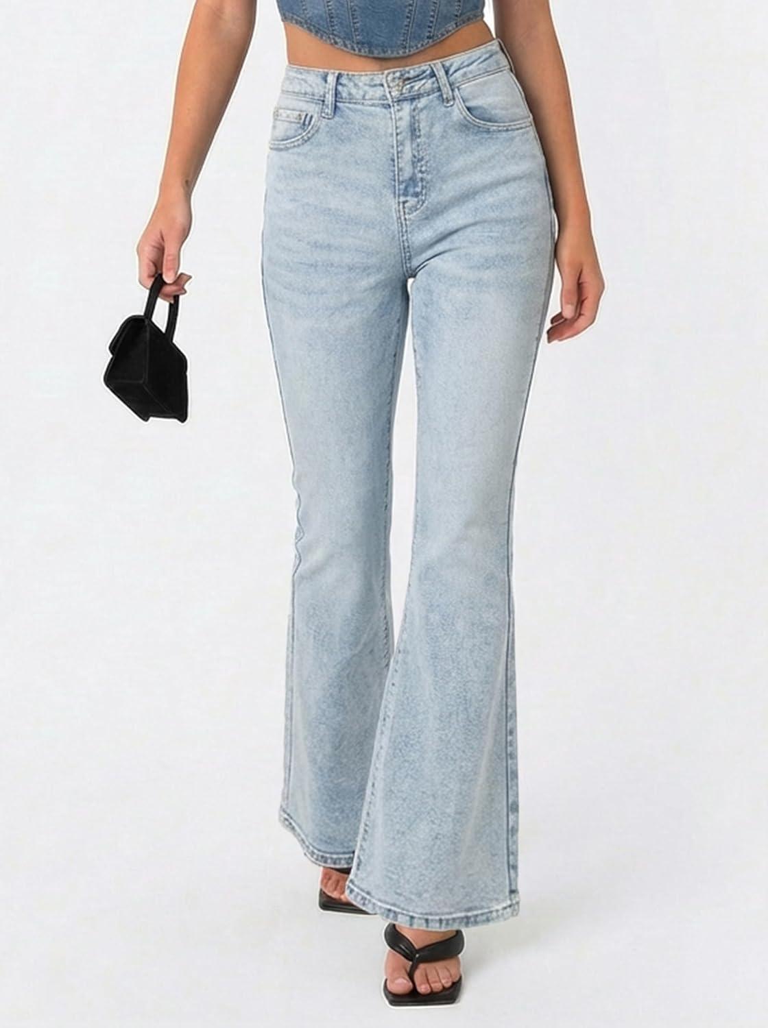 image:imageEMMIOL Flare Jeans for Women Trendy MidHigh Waist Bootcut Bell Bottom Jeans Stretchy Denim Y2K Pants with PocketsBlight Blue Washhigh Rise