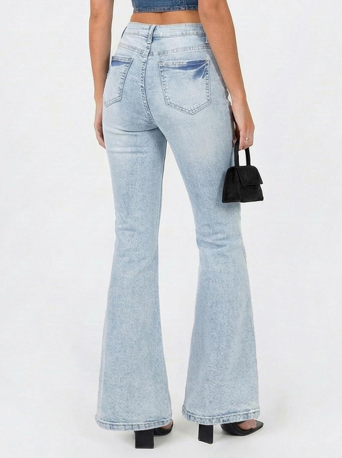 image:imageEMMIOL Flare Jeans for Women Trendy MidHigh Waist Bootcut Bell Bottom Jeans Stretchy Denim Y2K Pants with PocketsBlight Blue Washhigh Rise