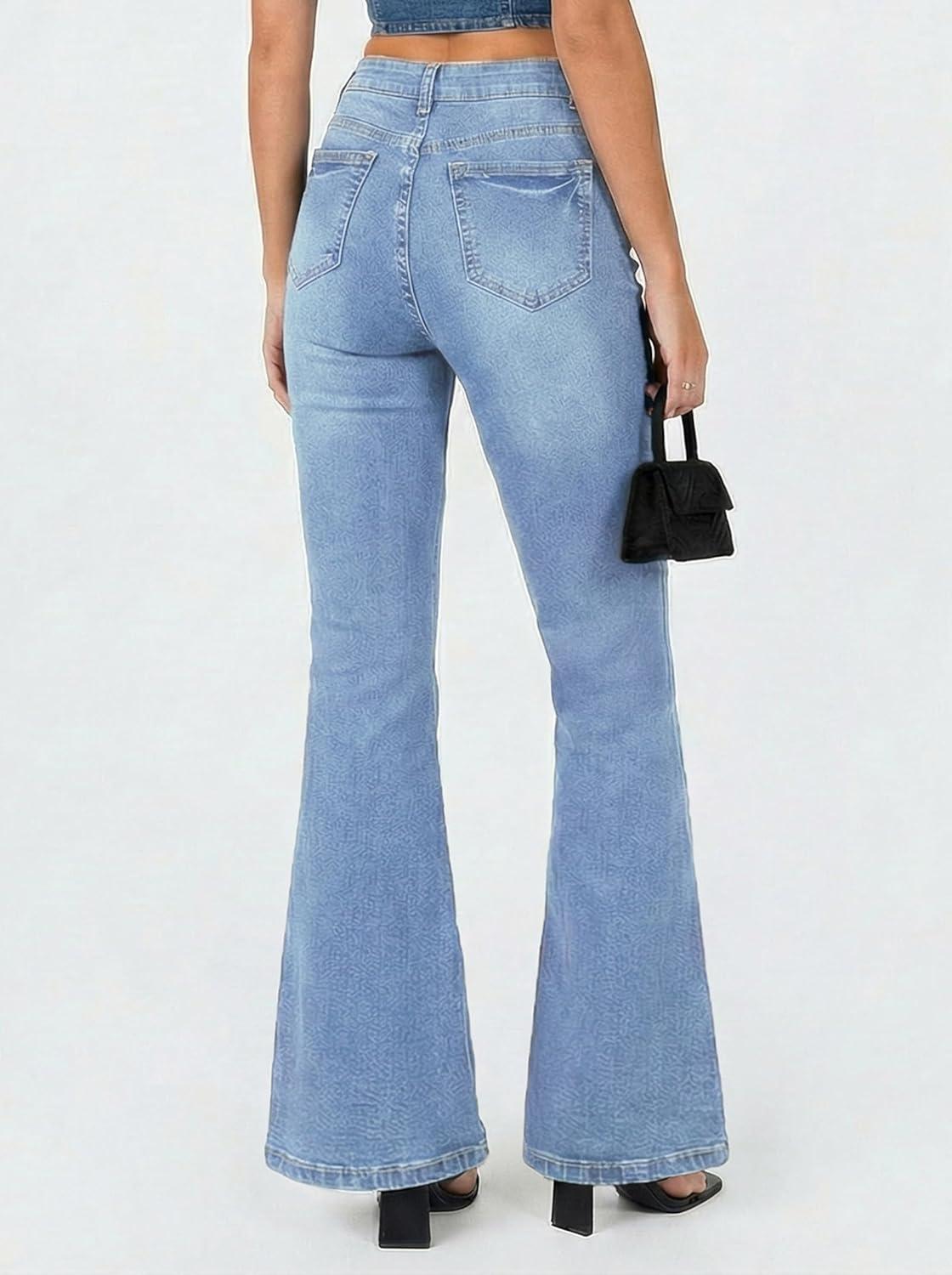 image:imageEMMIOL Flare Jeans for Women Trendy MidHigh Waist Bootcut Bell Bottom Jeans Stretchy Denim Y2K Pants with PocketsBlight Bluehigh Rise