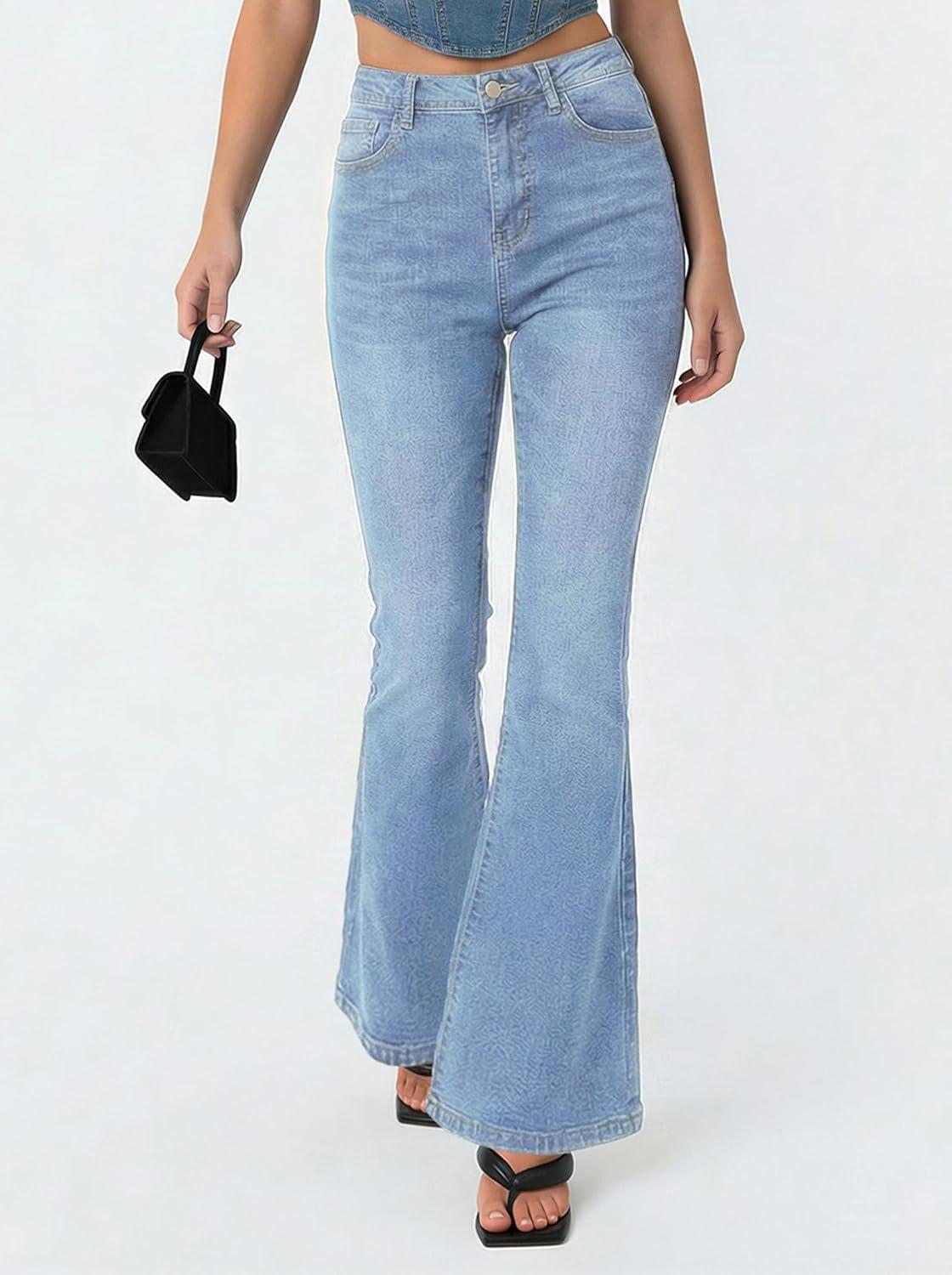 image:imageEMMIOL Flare Jeans for Women Trendy MidHigh Waist Bootcut Bell Bottom Jeans Stretchy Denim Y2K Pants with PocketsBlight Bluehigh Rise