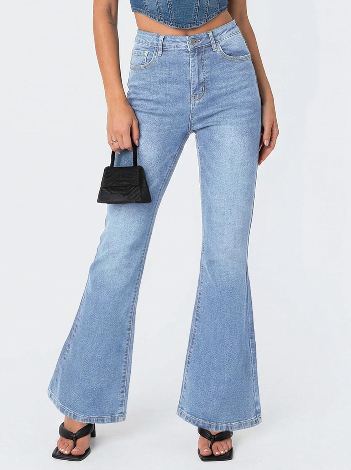 image:imageEMMIOL Flare Jeans for Women Trendy MidHigh Waist Bootcut Bell Bottom Jeans Stretchy Denim Y2K Pants with PocketsBlight Bluehigh Rise