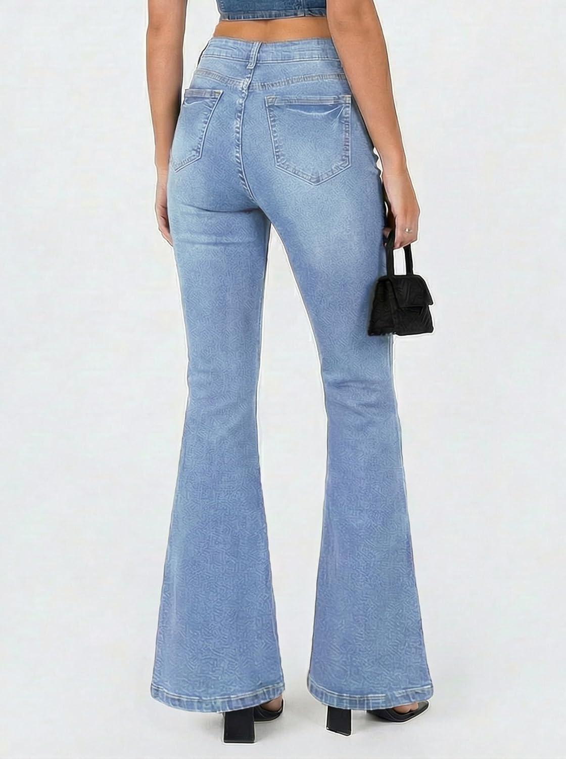 image:imageEMMIOL Flare Jeans for Women Trendy MidHigh Waist Bootcut Bell Bottom Jeans Stretchy Denim Y2K Pants with PocketsBlight Bluemid Rise