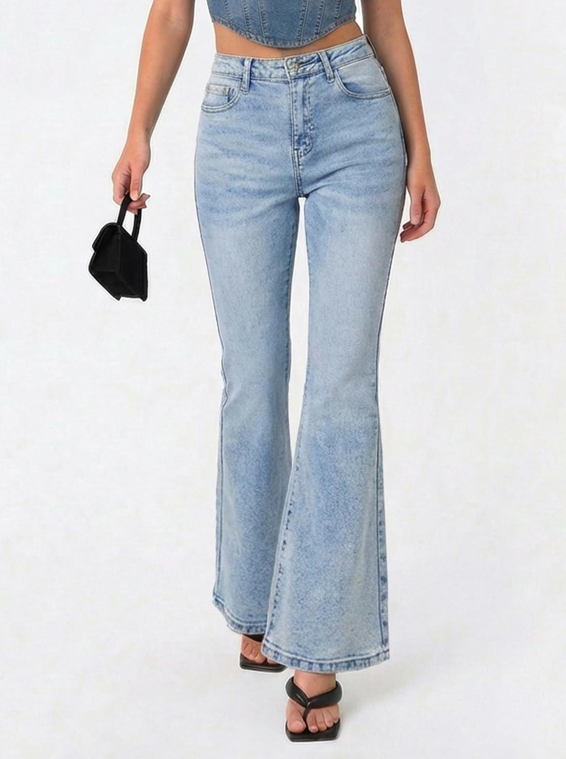 image:imageEMMIOL Flare Jeans for Women Trendy MidHigh Waist Bootcut Bell Bottom Jeans Stretchy Denim Y2K Pants with PocketsBmid Blue Washhigh Rise