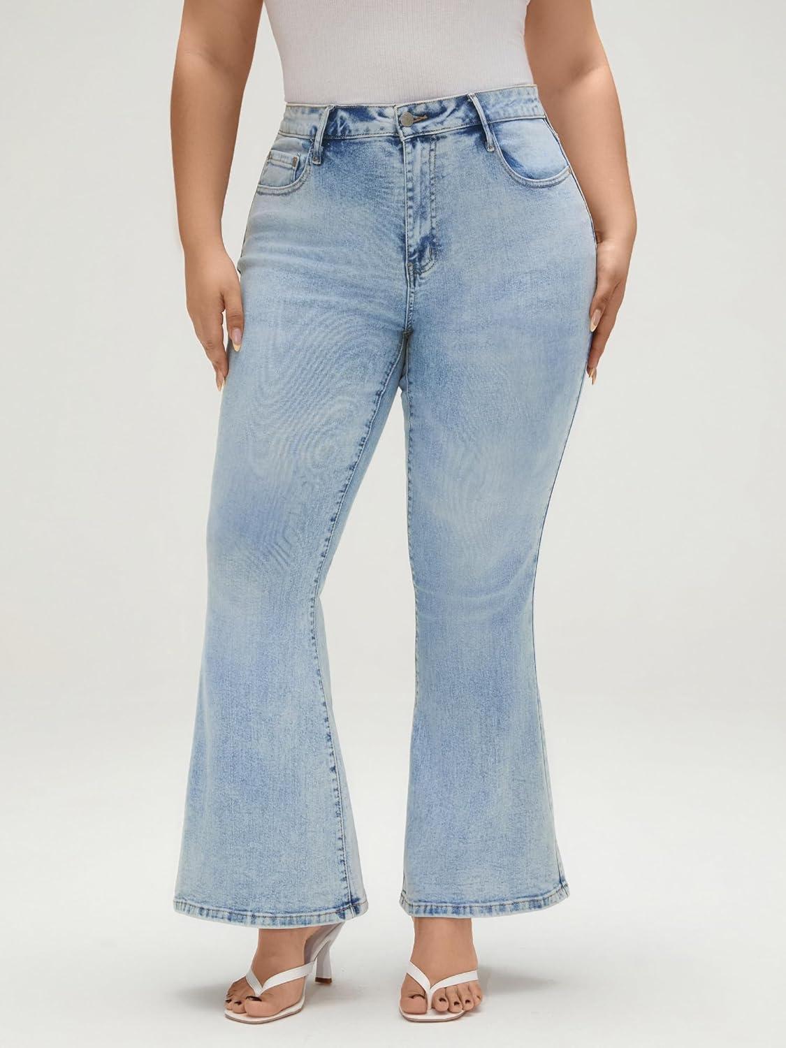 image:imageEMMIOL Flare Jeans for Women Trendy MidHigh Waist Bootcut Bell Bottom Jeans Stretchy Denim Y2K Pants with PocketsBmid Blue Washmid Rise