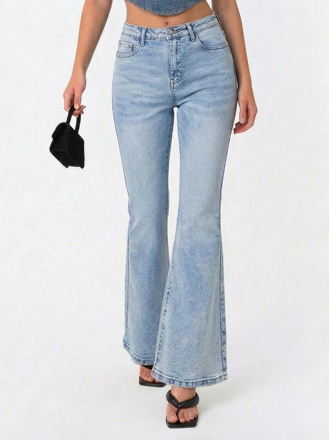image:imageEMMIOL Flare Jeans for Women Trendy MidHigh Waist Bootcut Bell Bottom Jeans Stretchy Denim Y2K Pants with PocketsBmid Blue Washmid Rise