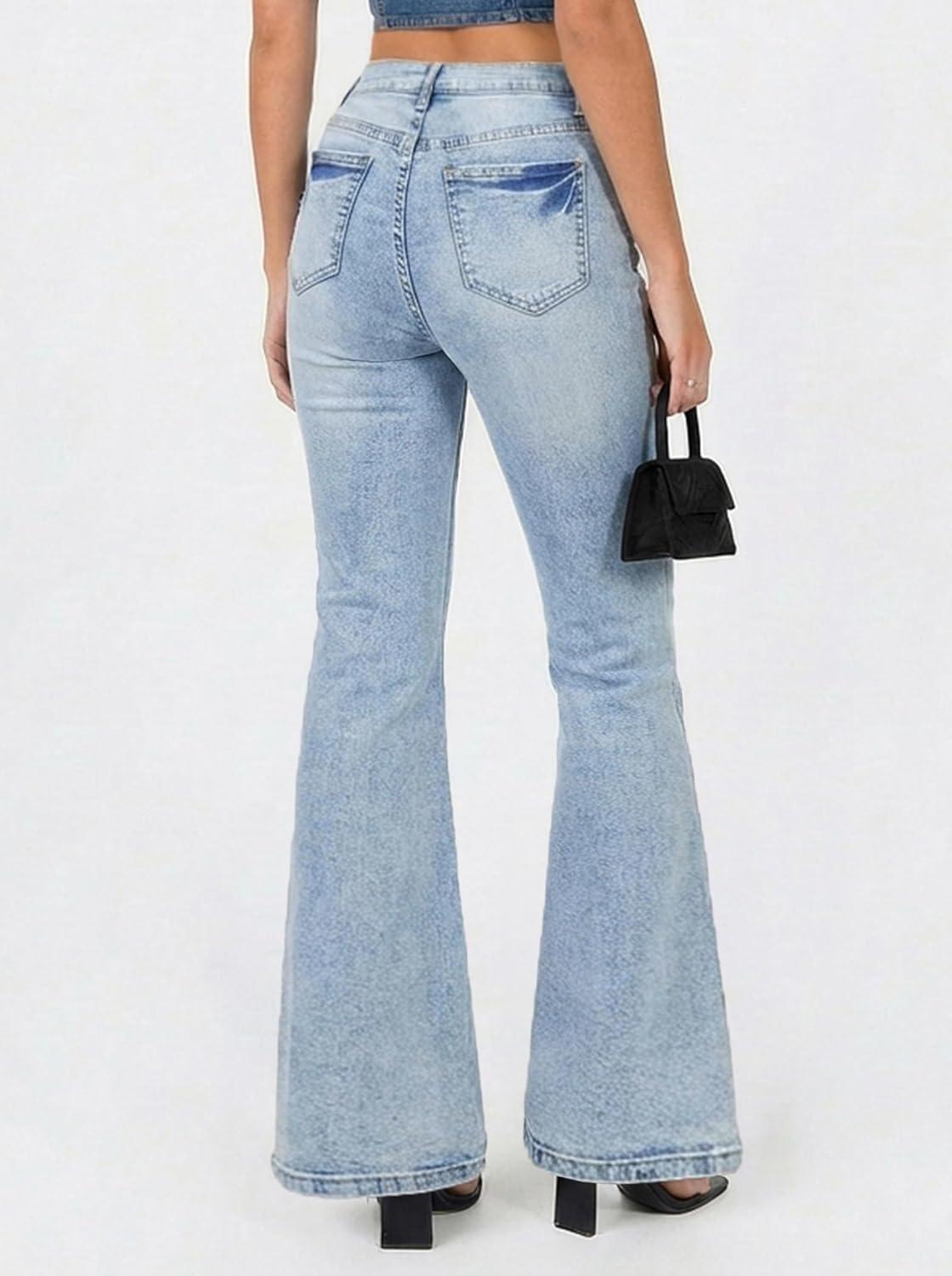 image:imageEMMIOL Flare Jeans for Women Trendy MidHigh Waist Bootcut Bell Bottom Jeans Stretchy Denim Y2K Pants with PocketsBmid Blue Washmid Rise