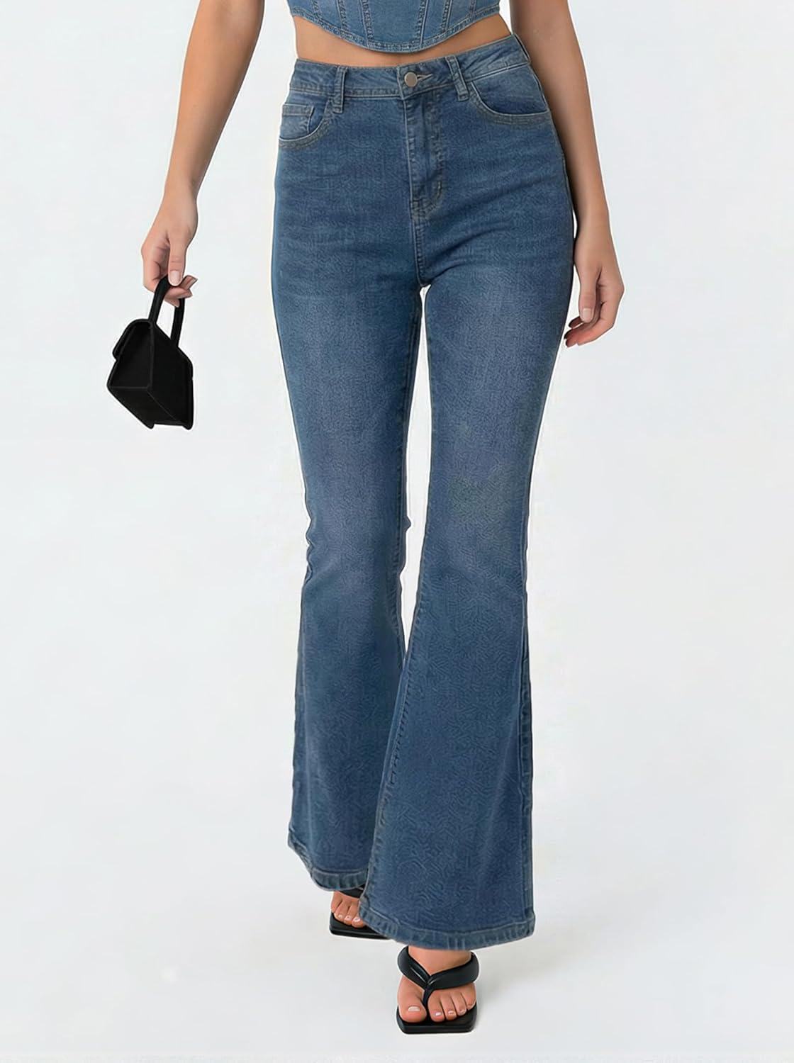 image:imageEMMIOL Flare Jeans for Women Trendy MidHigh Waist Bootcut Bell Bottom Jeans Stretchy Denim Y2K Pants with PocketsBmid Bluehigh Rise