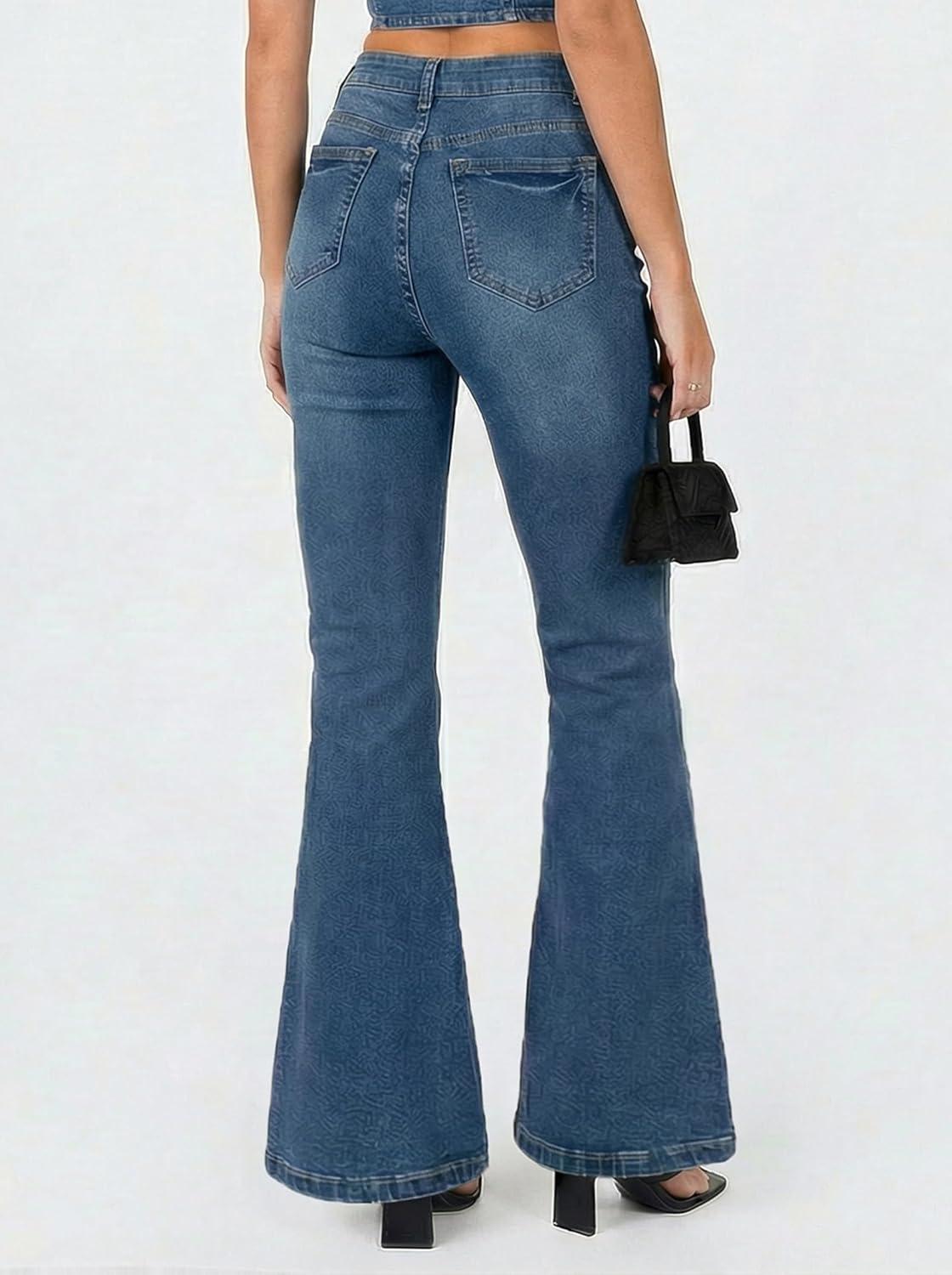 image:imageEMMIOL Flare Jeans for Women Trendy MidHigh Waist Bootcut Bell Bottom Jeans Stretchy Denim Y2K Pants with PocketsBmid Bluehigh Rise