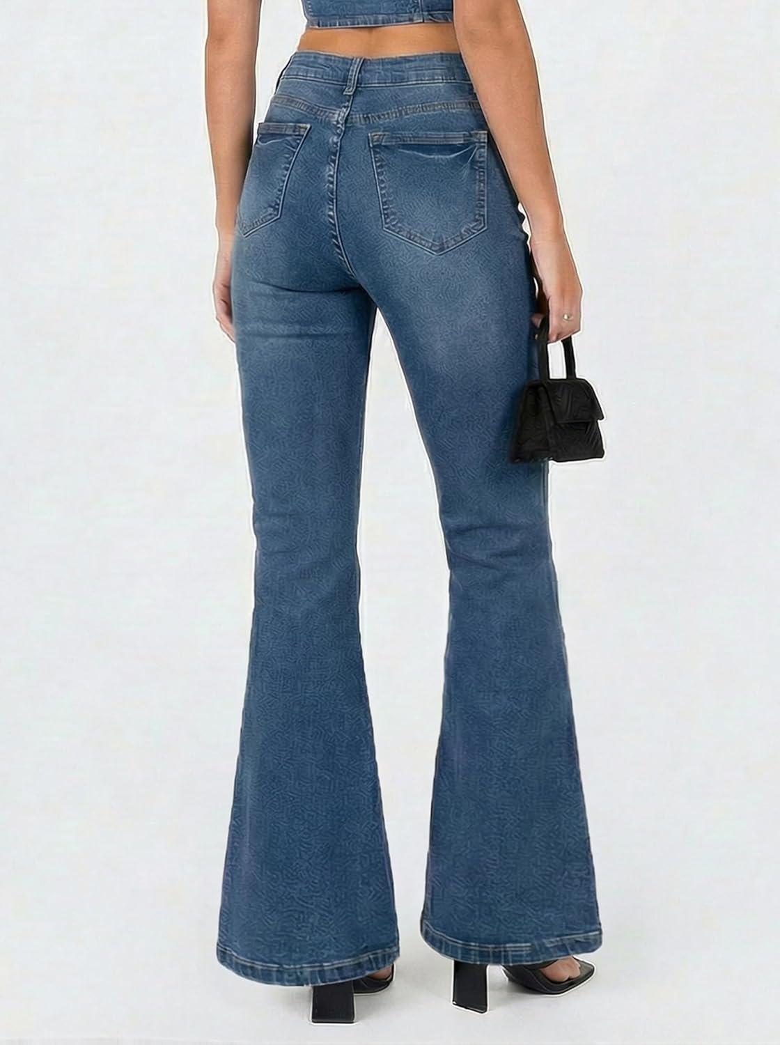 image:imageEMMIOL Flare Jeans for Women Trendy MidHigh Waist Bootcut Bell Bottom Jeans Stretchy Denim Y2K Pants with PocketsBmid Bluemid Rise