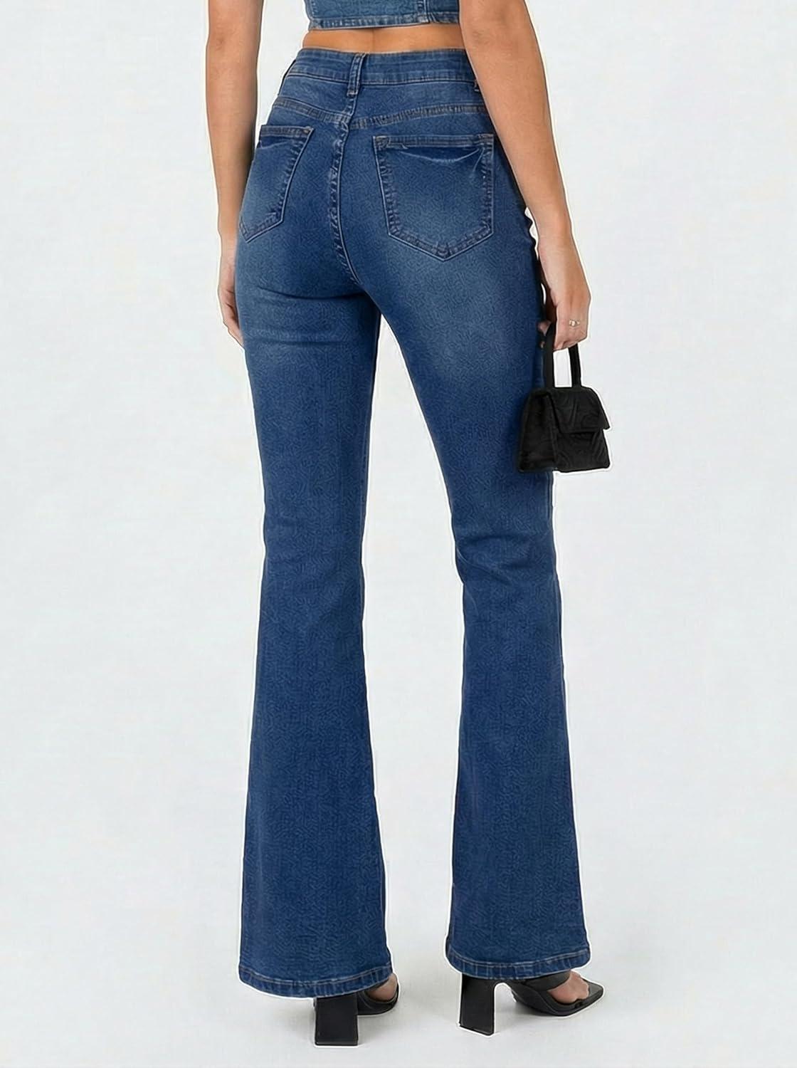 image:imageEMMIOL Flare Jeans for Women Trendy MidHigh Waist Bootcut Bell Bottom Jeans Stretchy Denim Y2K Pants with PocketsCdark Bluehigh Rise
