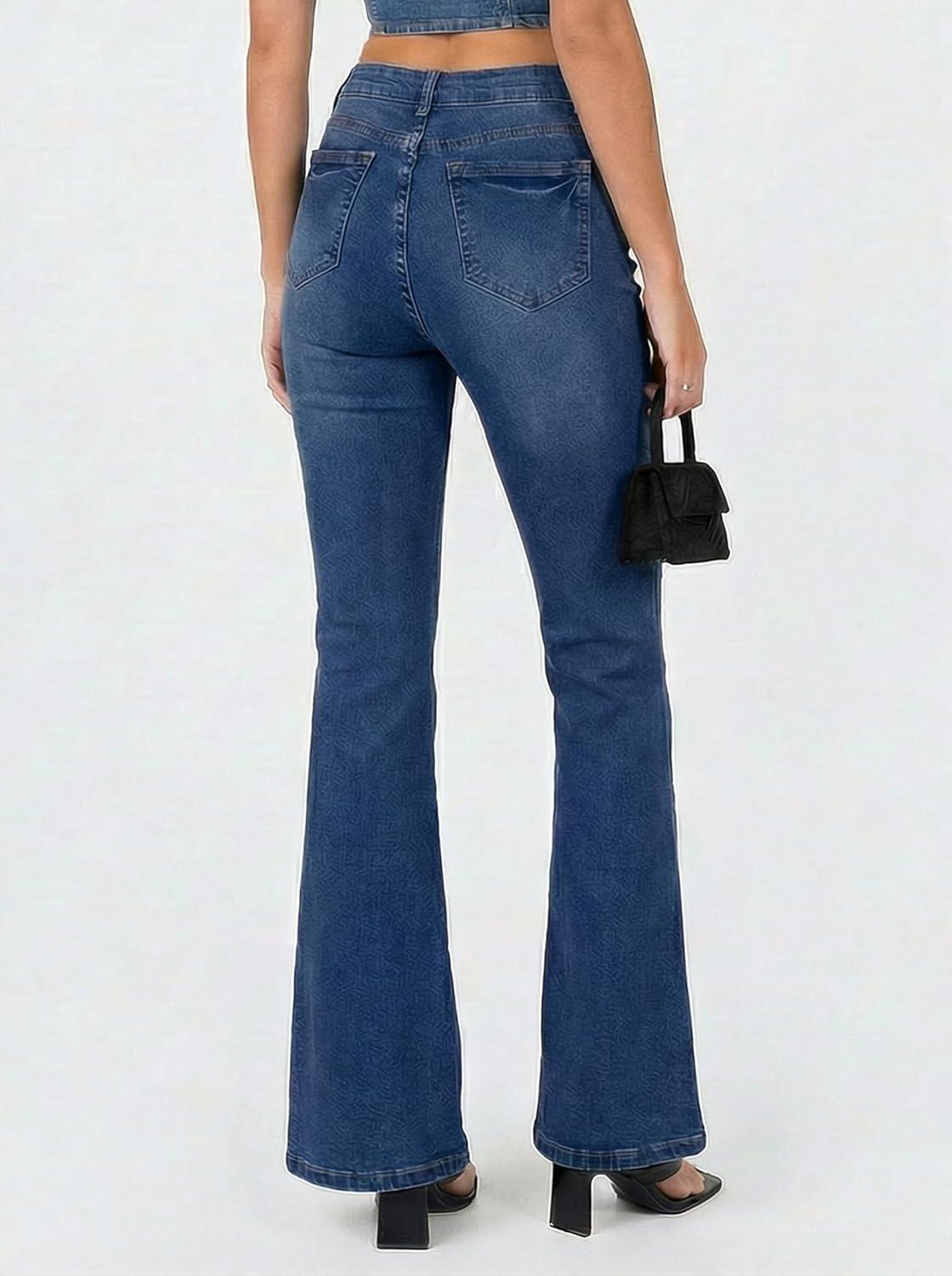 image:imageEMMIOL Flare Jeans for Women Trendy MidHigh Waist Bootcut Bell Bottom Jeans Stretchy Denim Y2K Pants with PocketsCdark Bluemid Rise