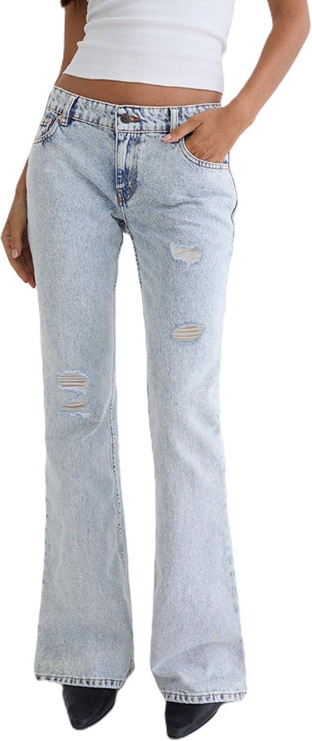 image:imageEMMIOL Flare Jeans for Women Trendy MidHigh Waist Bootcut Bell Bottom Jeans Stretchy Denim Y2K Pants with PocketsClight Blue Washmid Rise