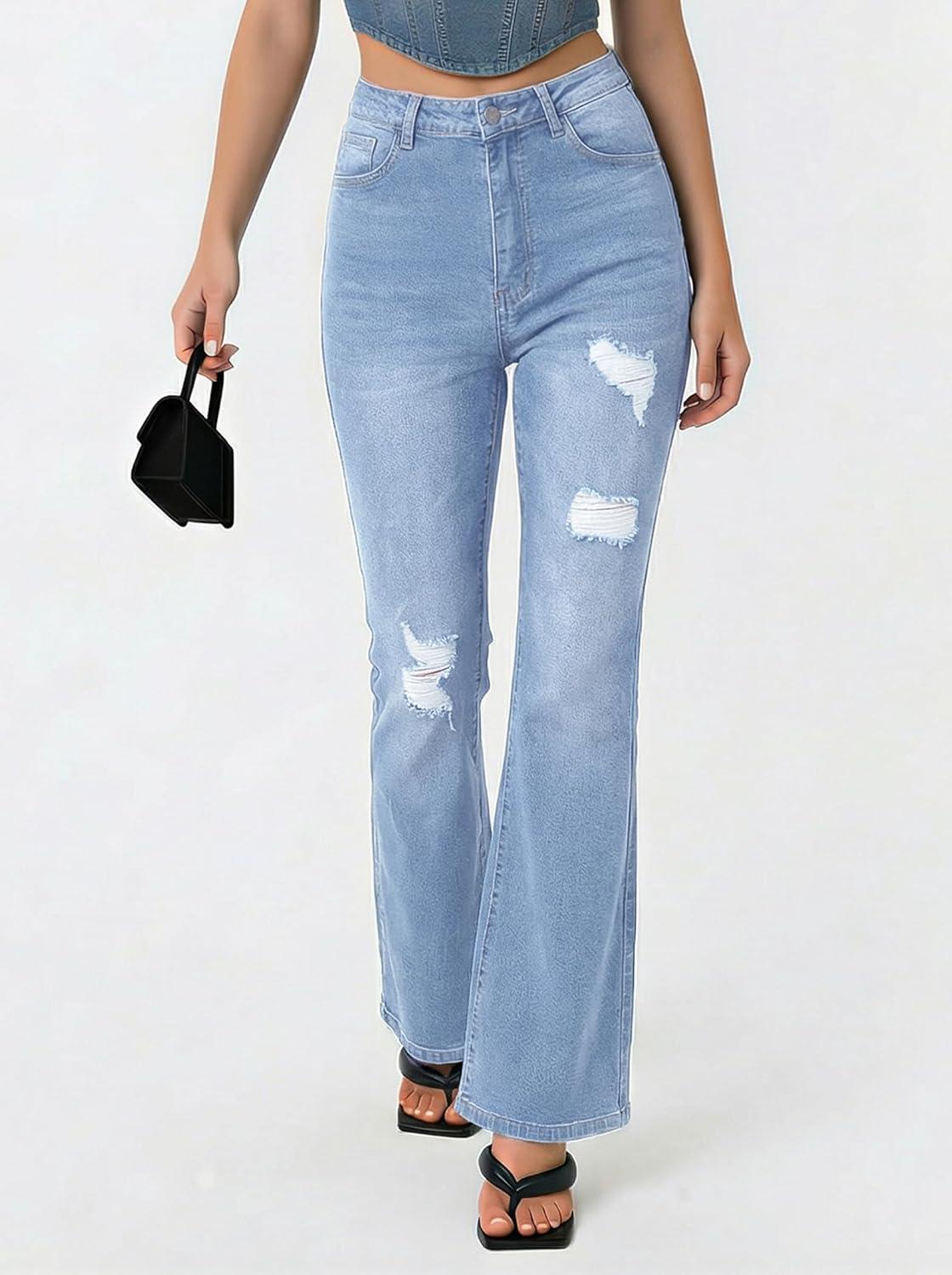 image:imageEMMIOL Flare Jeans for Women Trendy MidHigh Waist Bootcut Bell Bottom Jeans Stretchy Denim Y2K Pants with PocketsClight Bluehigh Rise