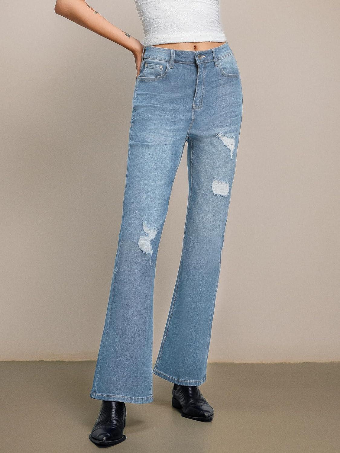 image:imageEMMIOL Flare Jeans for Women Trendy MidHigh Waist Bootcut Bell Bottom Jeans Stretchy Denim Y2K Pants with PocketsClight Bluehigh Rise