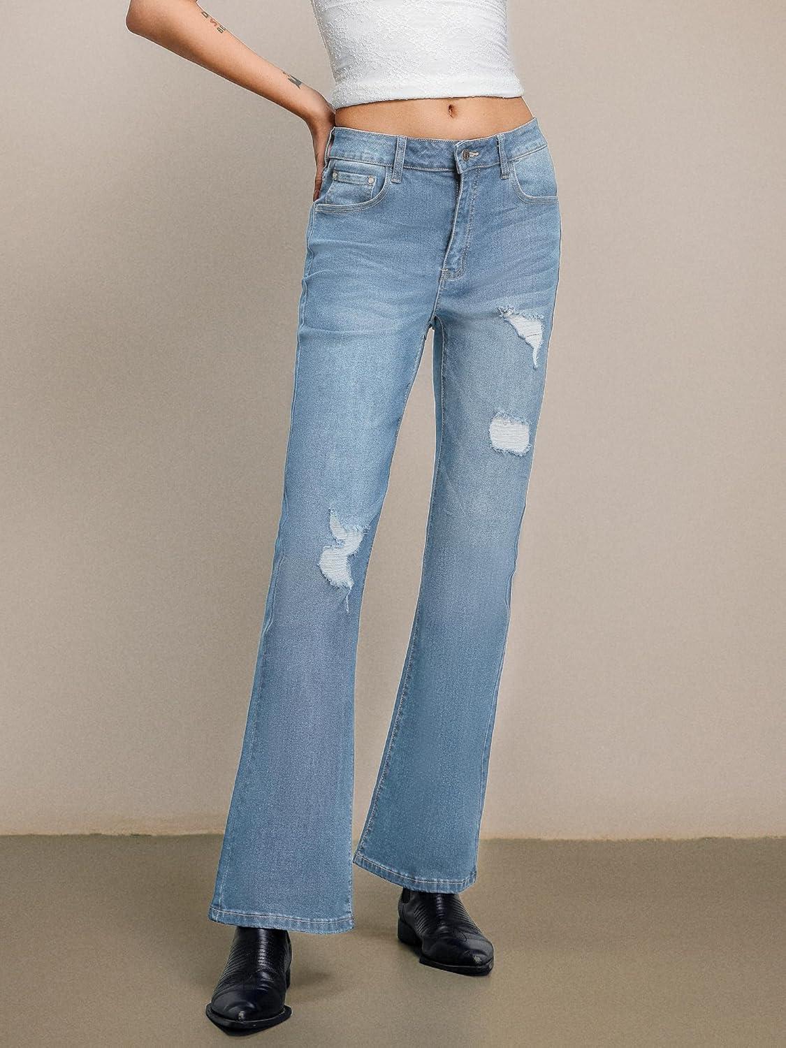 image:imageEMMIOL Flare Jeans for Women Trendy MidHigh Waist Bootcut Bell Bottom Jeans Stretchy Denim Y2K Pants with PocketsClight Bluemid Rise