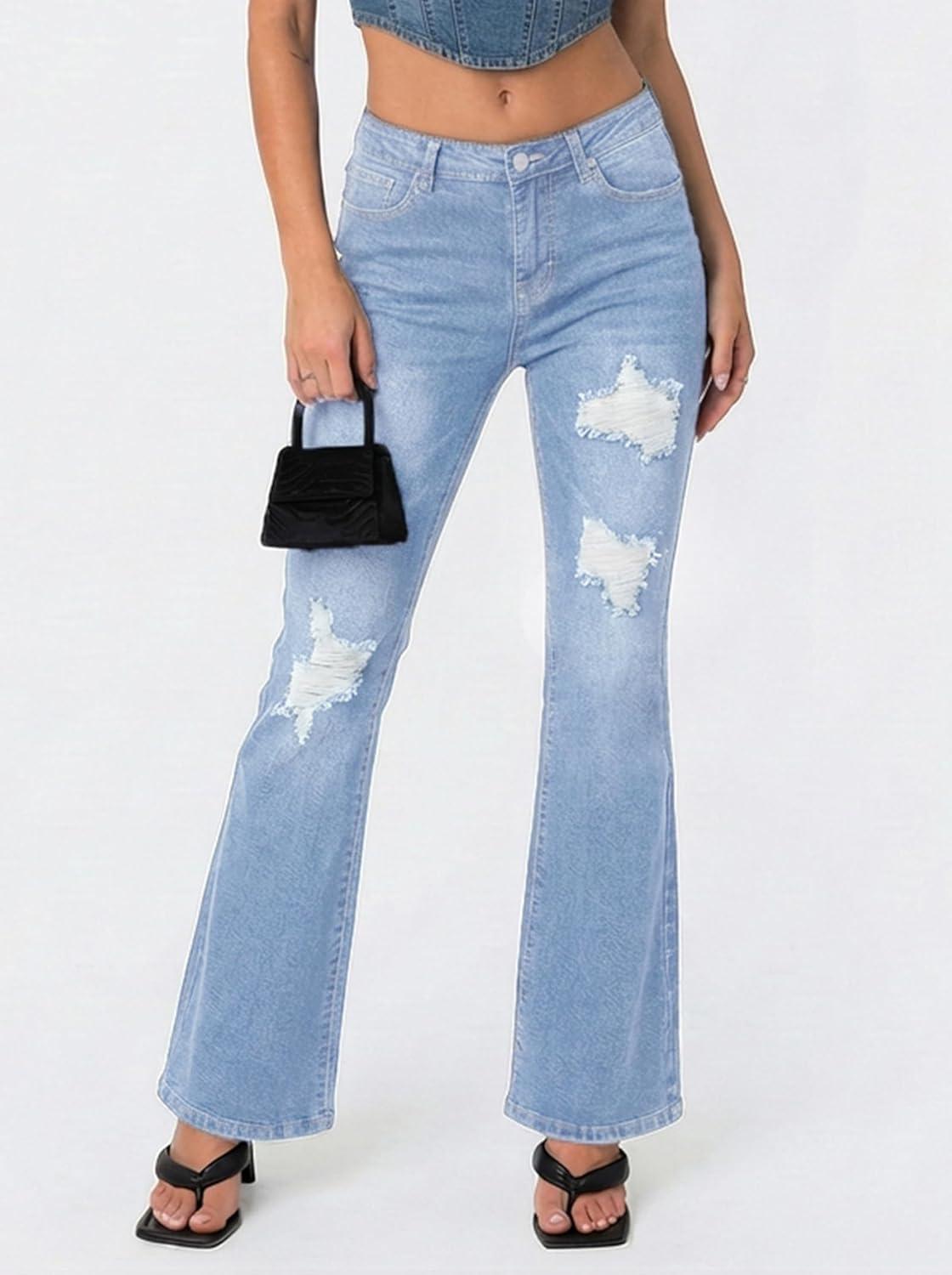 image:imageEMMIOL Flare Jeans for Women Trendy MidHigh Waist Bootcut Bell Bottom Jeans Stretchy Denim Y2K Pants with PocketsClight Bluemid Rise