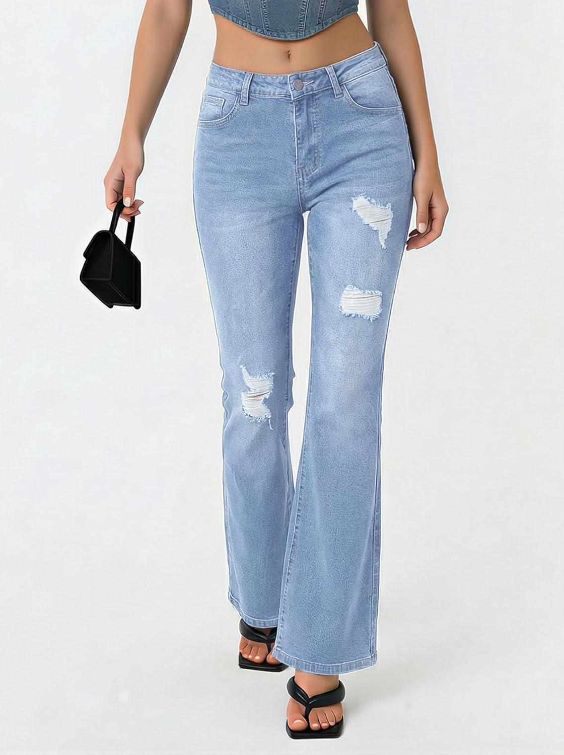 image:imageEMMIOL Flare Jeans for Women Trendy MidHigh Waist Bootcut Bell Bottom Jeans Stretchy Denim Y2K Pants with PocketsClight Bluemid Rise