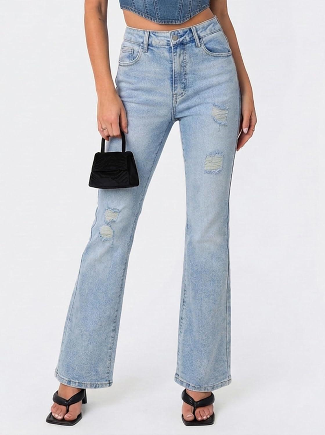 image:imageEMMIOL Flare Jeans for Women Trendy MidHigh Waist Bootcut Bell Bottom Jeans Stretchy Denim Y2K Pants with PocketsCmid Blue Washhigh Rise
