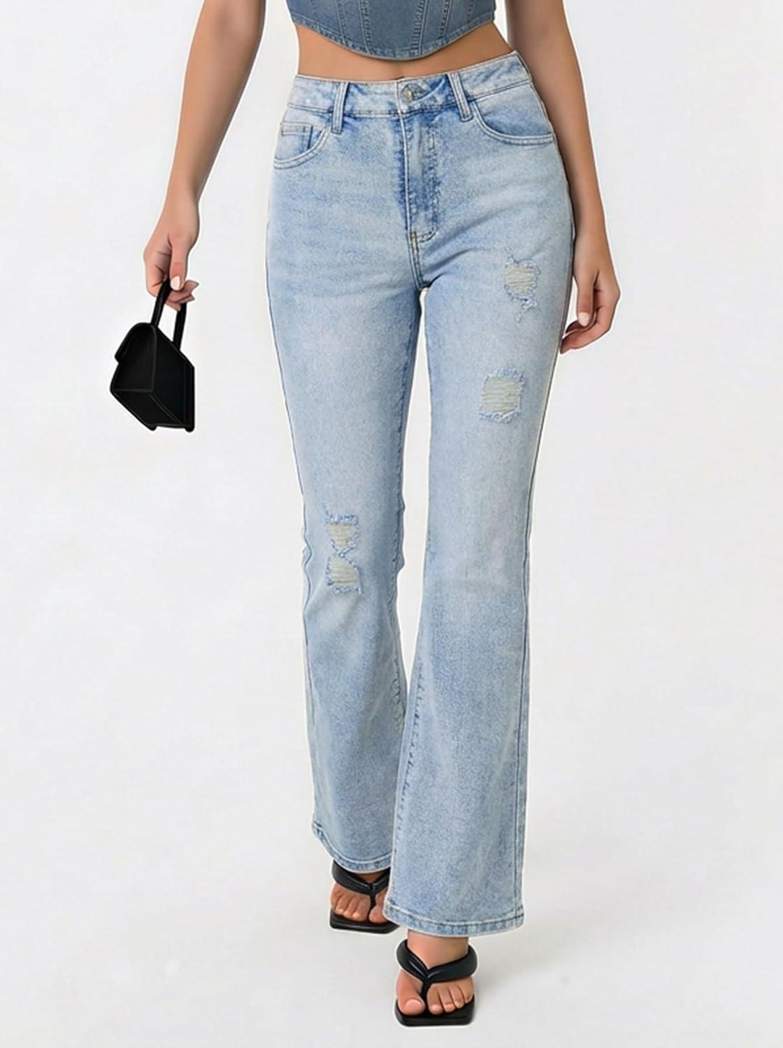 image:imageEMMIOL Flare Jeans for Women Trendy MidHigh Waist Bootcut Bell Bottom Jeans Stretchy Denim Y2K Pants with PocketsCmid Blue Washhigh Rise