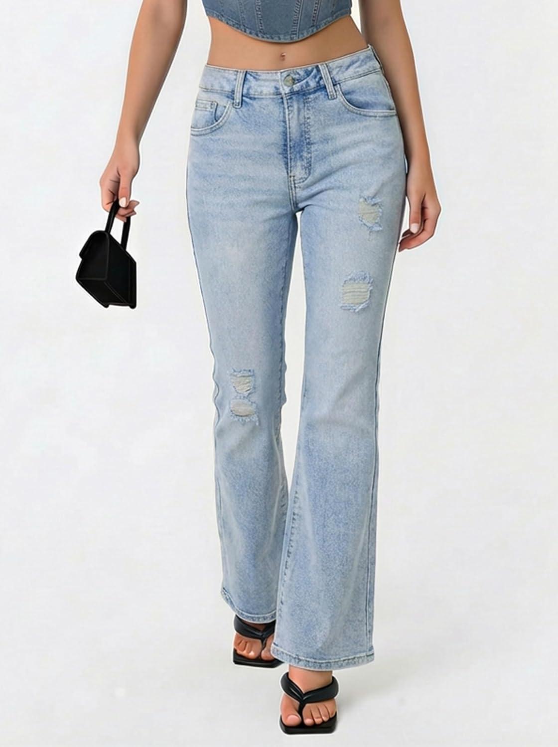 image:imageEMMIOL Flare Jeans for Women Trendy MidHigh Waist Bootcut Bell Bottom Jeans Stretchy Denim Y2K Pants with PocketsCmid Blue Washmid Rise