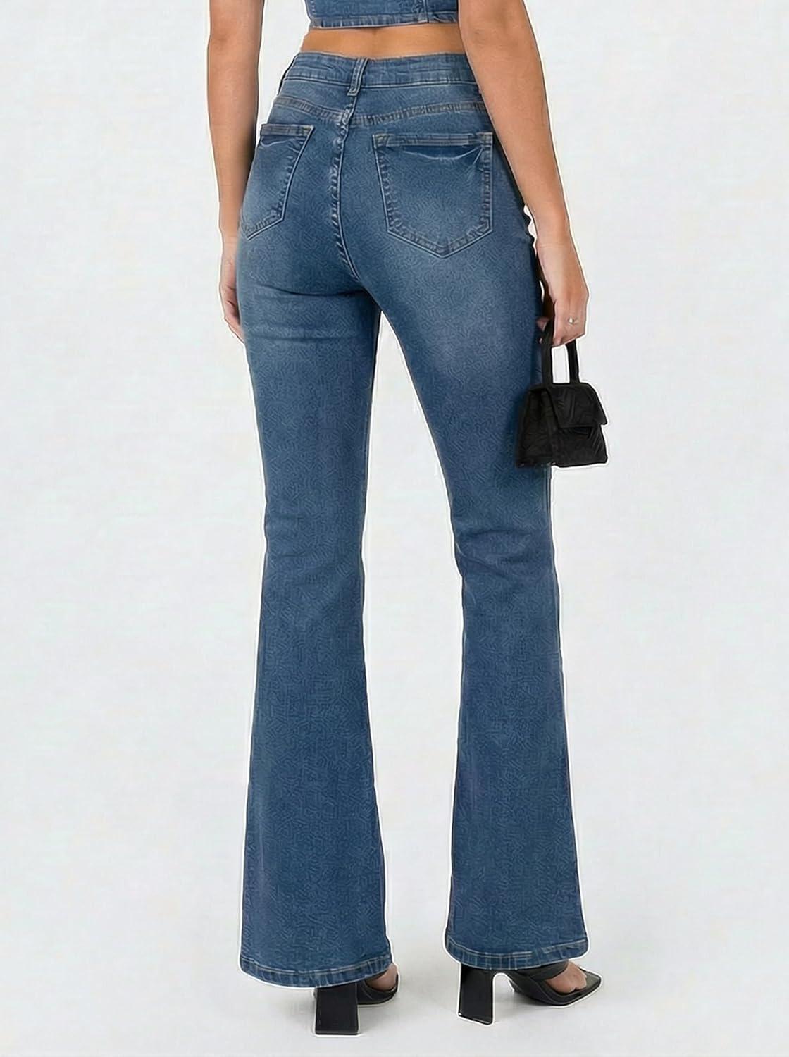 image:imageEMMIOL Flare Jeans for Women Trendy MidHigh Waist Bootcut Bell Bottom Jeans Stretchy Denim Y2K Pants with PocketsCmid Bluemid Rise