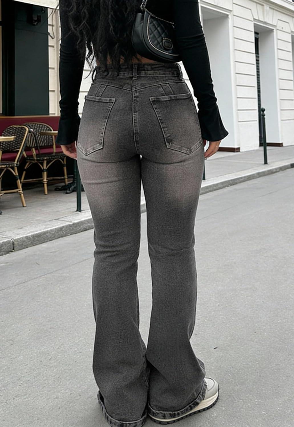 image:imageEMMIOL Flare Jeans for Women Trendy MidHigh Waist Bootcut Bell Bottom Jeans Stretchy Denim Y2K Pants with PocketsGrey