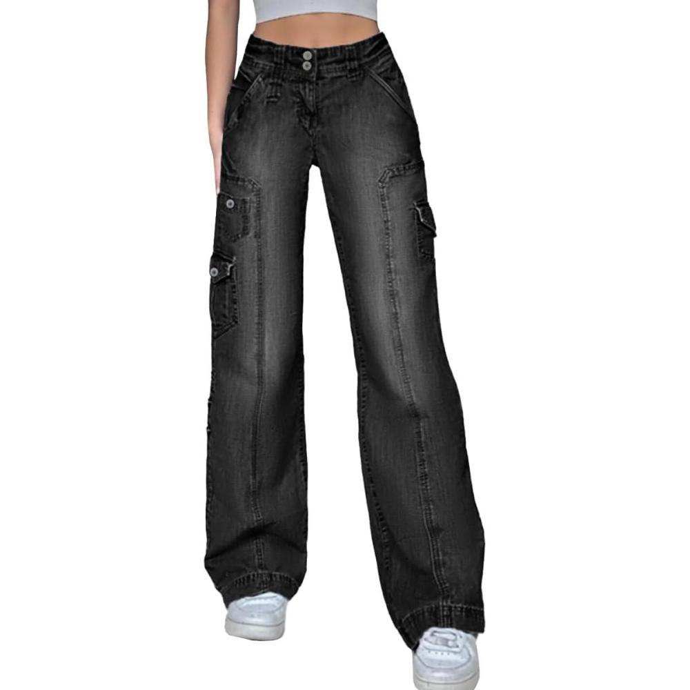 image:imageEMMIOL Cargo Pants Women Stretchy Wide Leg Baggy Jeans with Pockets Casual Trousers Y2K Vintage Streetwear Trendy 2026Black