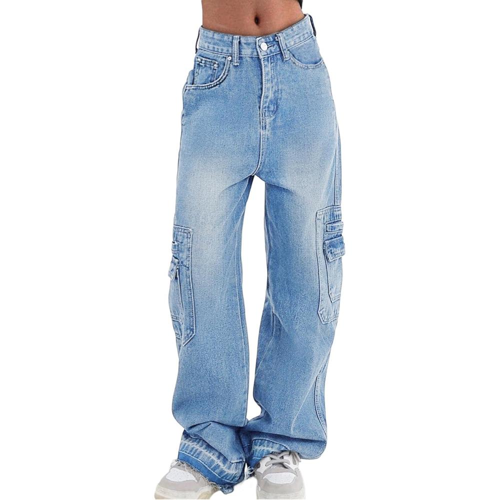 image:imageEMMIOL Cargo Pants Women Stretchy Wide Leg Baggy Jeans with Pockets Casual Trousers Y2K Vintage Streetwear Trendy 2026Light Blue01