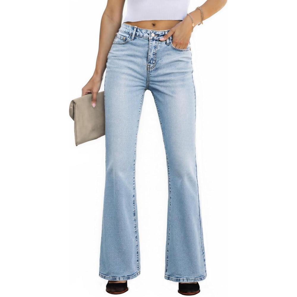 image:imageEMMIOL Flare Jeans for Women Trendy MidHigh Waist Bootcut Bell Bottom Jeans Stretchy Denim Y2K Pants with PocketsAmid Blue Washmid Rised